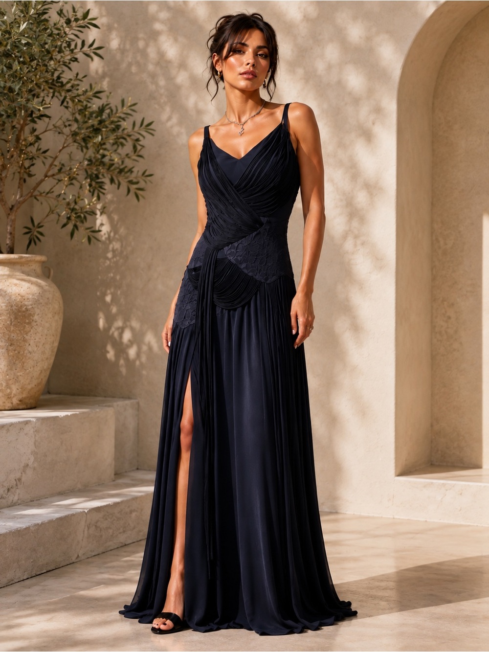 Haute Hippie Black Fringe Draped Maxi Dress